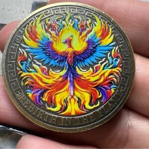 Colorful Rising Phoenix Challenge Coin with Serenity Prayer Sobriety
